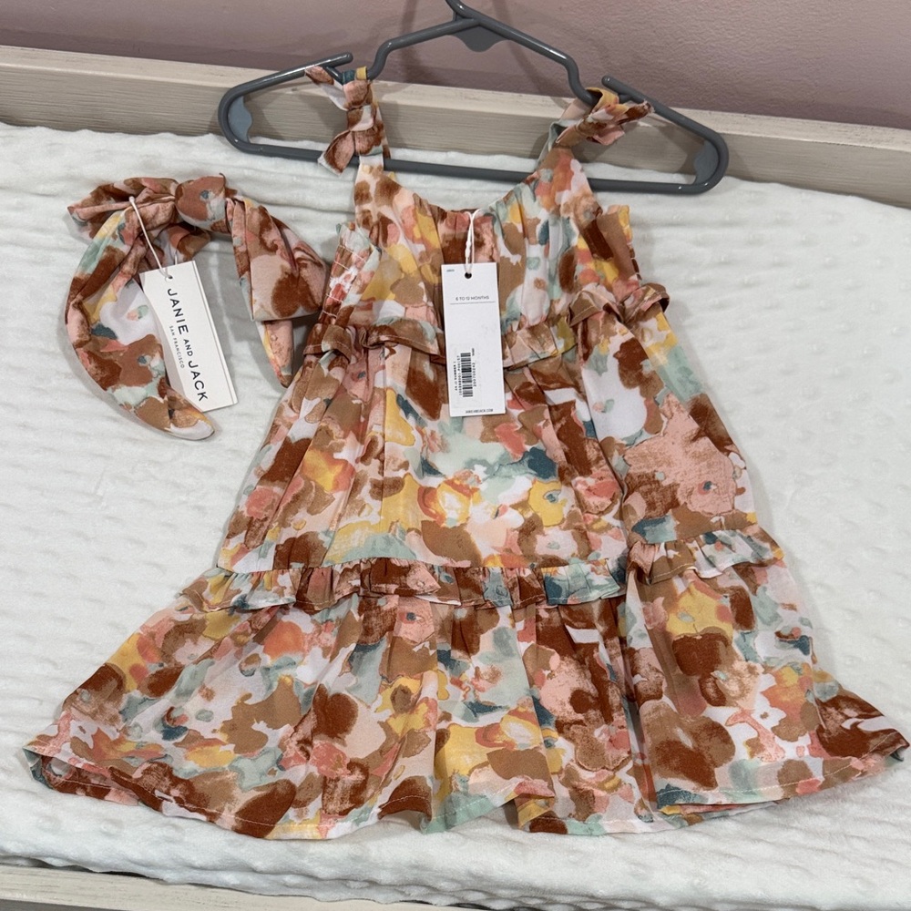 Janie and Jack Floral Ruffle Dress with Headband